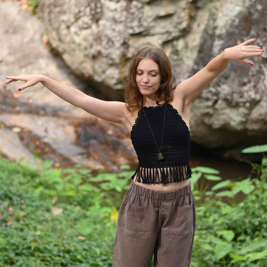 model-sm Häkeltop Feingestrickt Schwarz